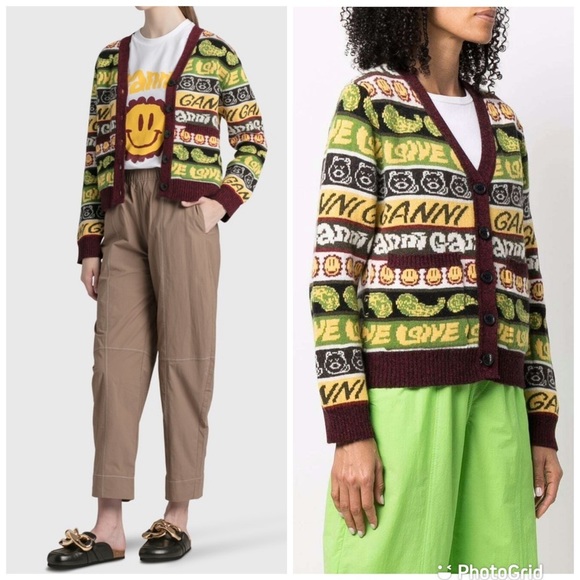 Ganni Multicolor Graphic Cardigan - Picture 1 of 9
